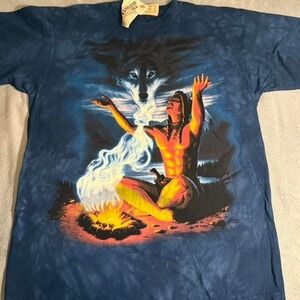 Vintage The Mountain Deadstock Blue and black‎ tie-dye wolf tee